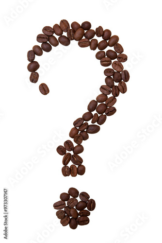 Coffee beans in shape of a question mark on a white background, isolated.
