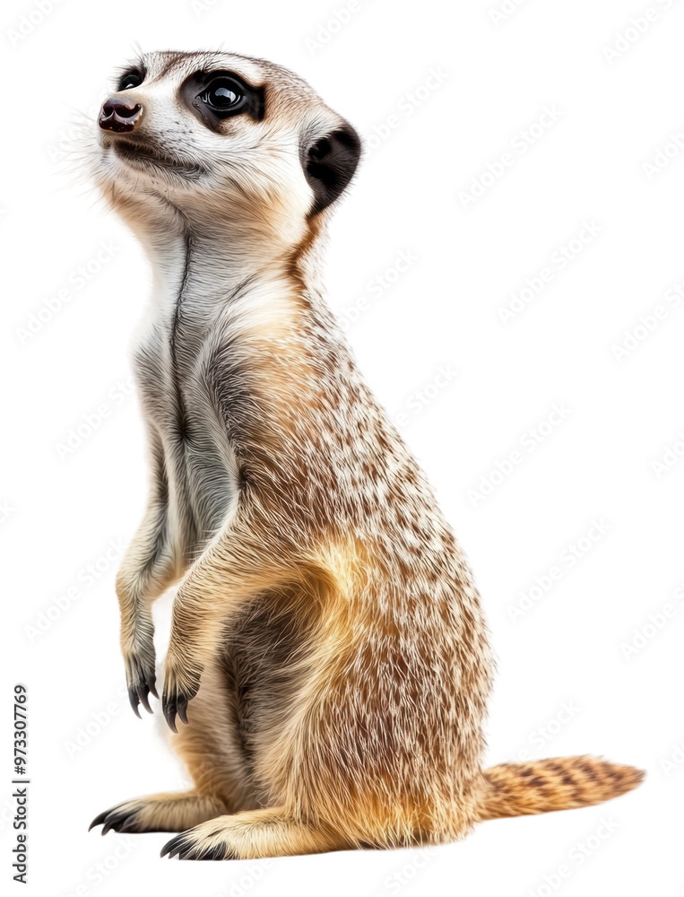 PNG A meerkat stands upright, gazing curiously