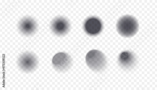 Blurred round shadows set. Vector transparent elements with soft gradient.