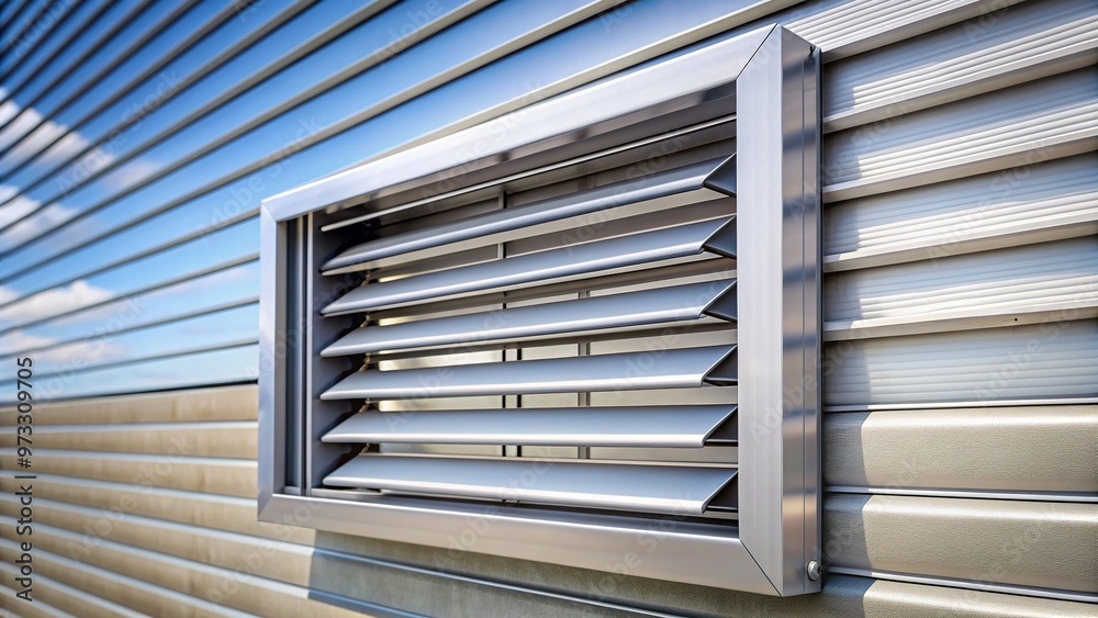 perspective, industrial, function, A stock photo of a ventilation louver with an actuator showcasing a forced perspective creating a visually striking and dynamic composition perspective, industrial, function, A stock photo of a ventilation louver with an actuator showcasing a forced perspective creating a visually striking and dynamic composition