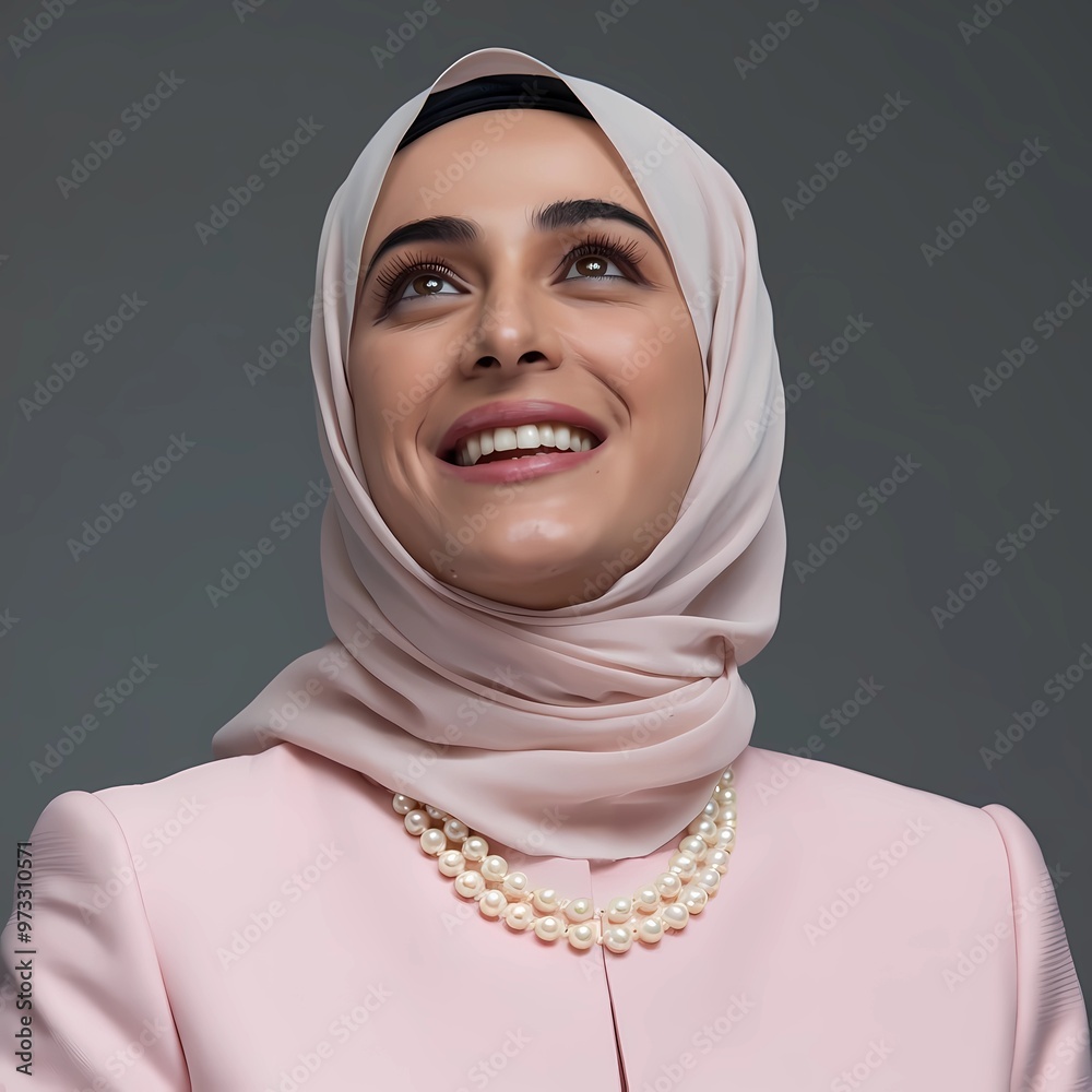 Powerful Arab businesswoman wearing pink suit and pearl necklace Powerful Arab businesswoman wearing pink suit and pearl necklace