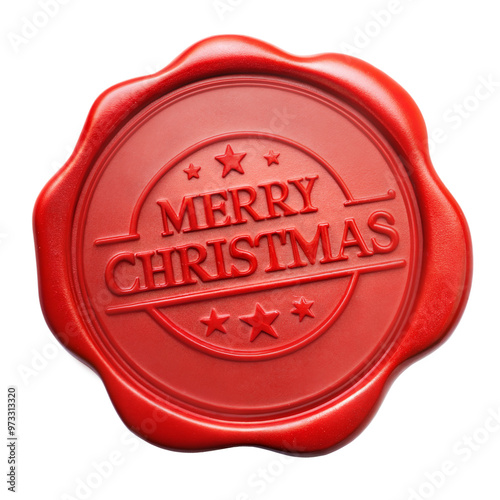 Red Merry Christmas Seal Stamp Isolated on White Transparent Background, PNG Element