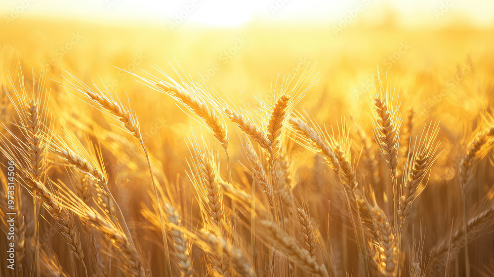 Golden fields of wheat sway gently under soft light of sunset Golden fields of wheat sway gently under soft light of sunset