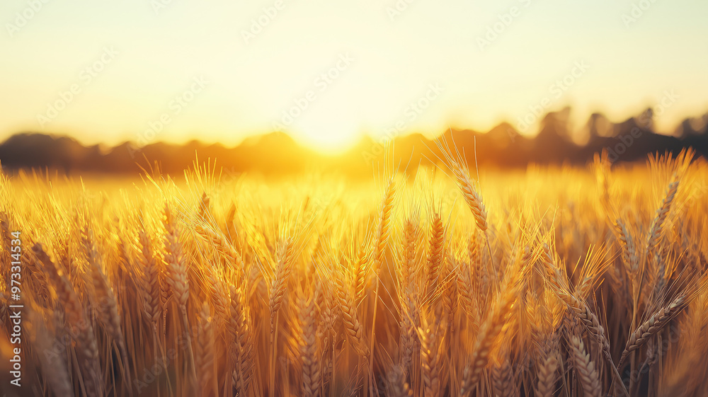Golden fields of wheat under soft light evoke serene atmosphere Golden fields of wheat under soft light evoke serene atmosphere