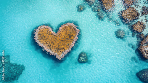 Top-down shot of heart reef, surrounded by the clear, turquoise waters of the great barrier reef, australia. Great Barrier Reef. Illustration