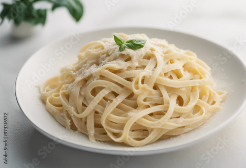 Delicious pasta food Fettuccine alfredo isolated on white background