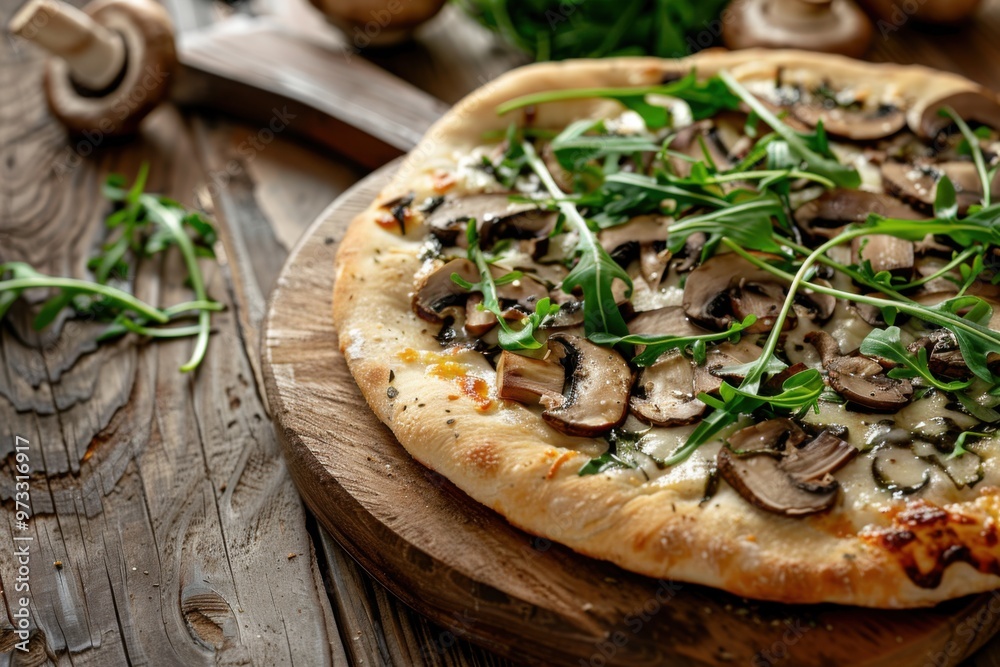 Gourmet Mushroom & Arugula Pizza: A Rustic Italian Delight with Fresh Ingredients Gourmet Mushroom & Arugula Pizza: A Rustic Italian Delight with Fresh Ingredients