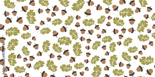 Tło w żołędzie i liście. Jesienna tapeta. 