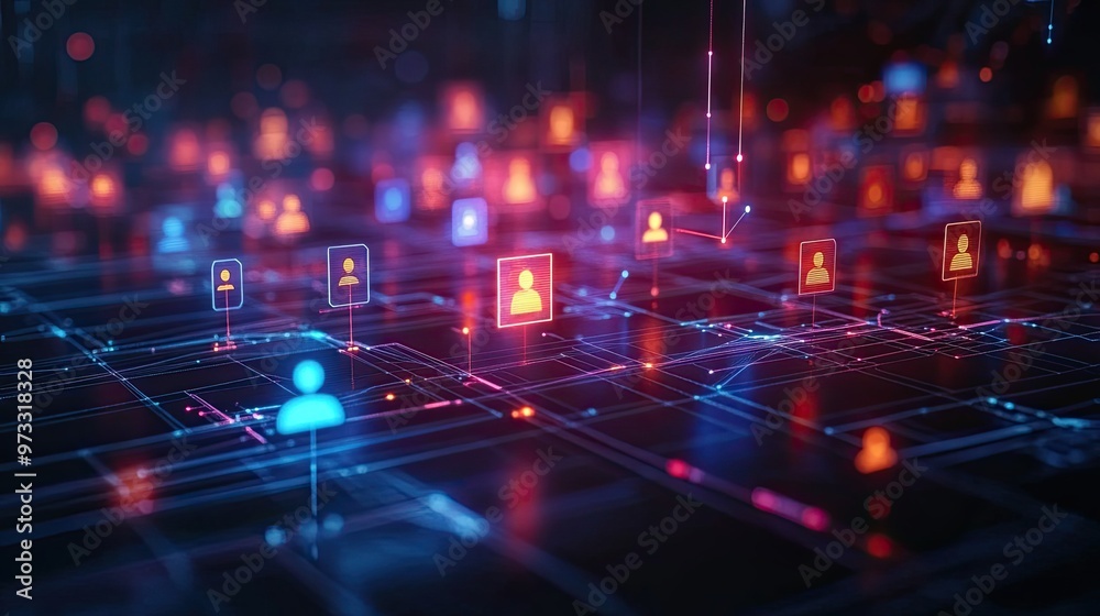 A computer screen with a grid of people and a red line A computer screen with a grid of people and a red line