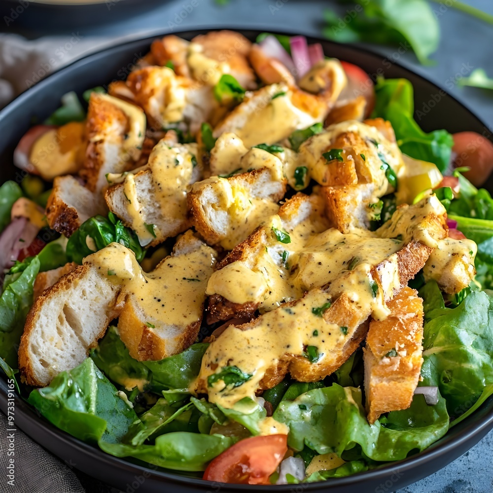Chicken bread salad with mustard sauce Chicken bread salad with mustard sauce