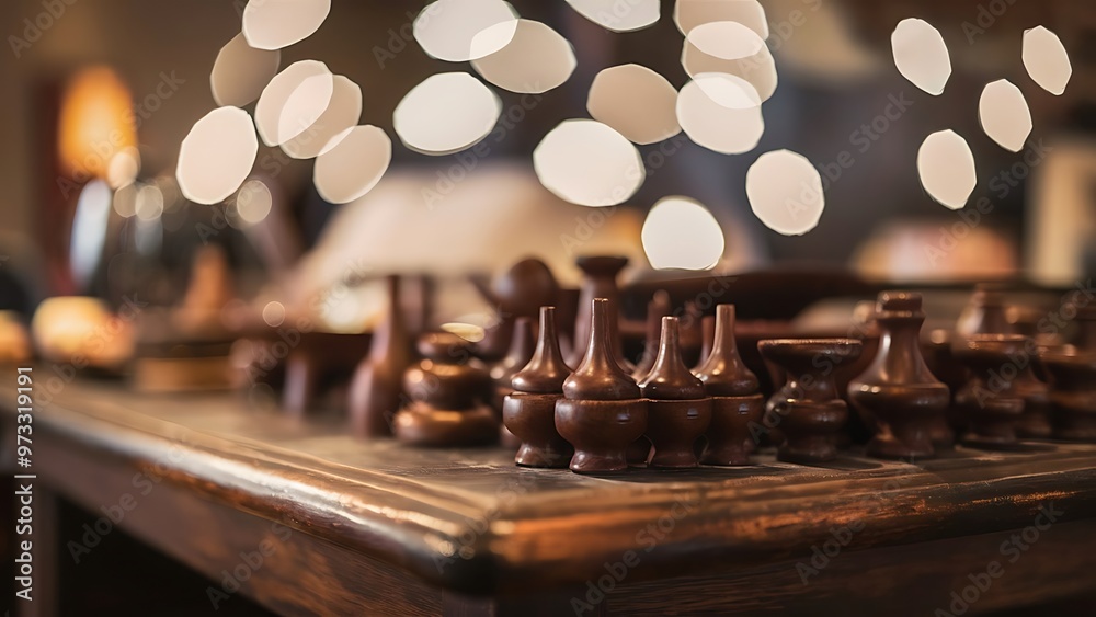 Close up view of wooden tabletop and defocused bokeh lights backdrop Close up view of wooden tabletop and defocused bokeh lights backdrop