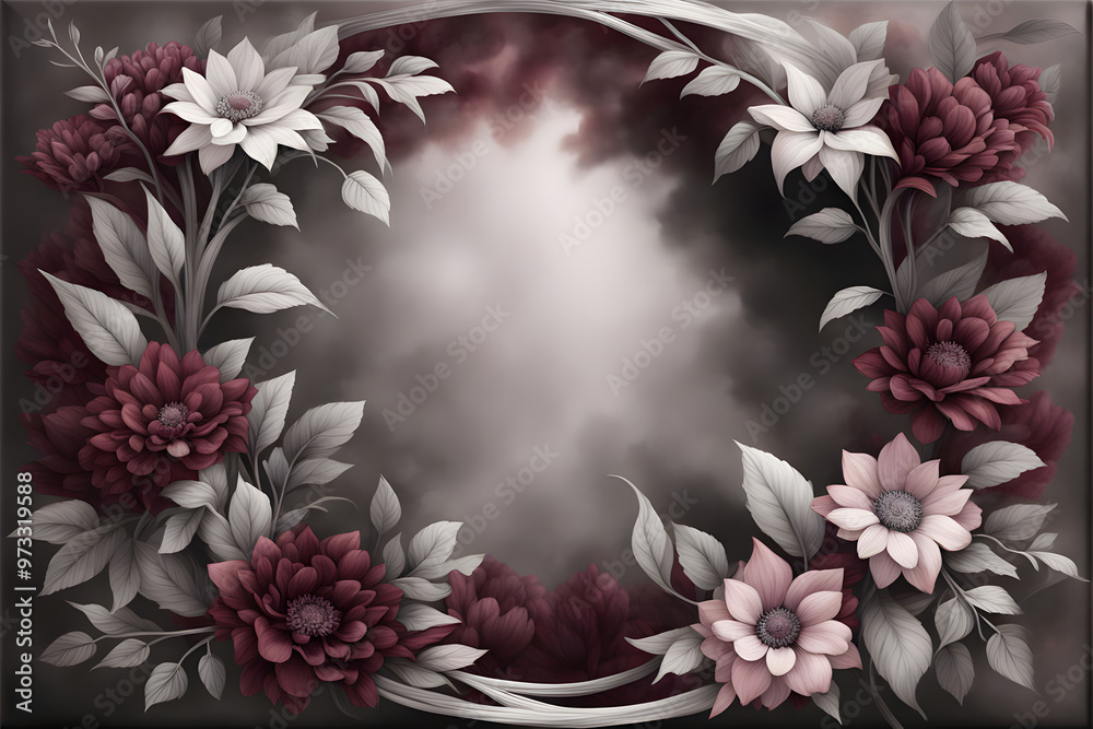 floral frame design featuring an array of enigmatic shadow draped flowers and foliage creating an ample copy space floral frame design featuring an array of enigmatic shadow draped flowers and foliage creating an ample copy space
