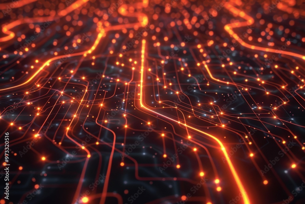 Futuristic network of glowing lines and nodes with pulsating light effects on a dark background Futuristic network of glowing lines and nodes with pulsating light effects on a dark background