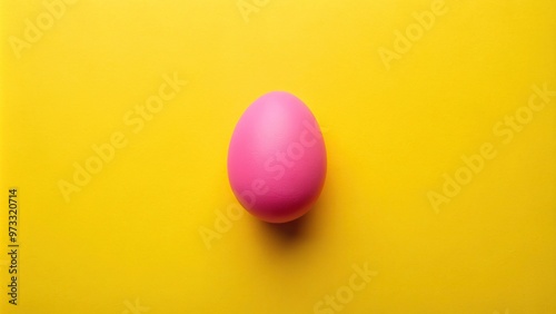 traditional,minimal, minimalistic, spring, background, Easter egg, bright yellow, colorful, pink, minimalism, Minimal pink Easter egg on bright yellow background Flat lay Symmetrical