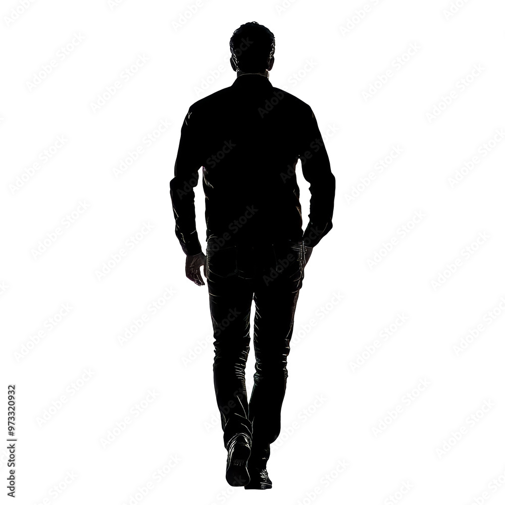 Mans silhouette walking away on white isolated transparent Mans silhouette walking away on white isolated transparent