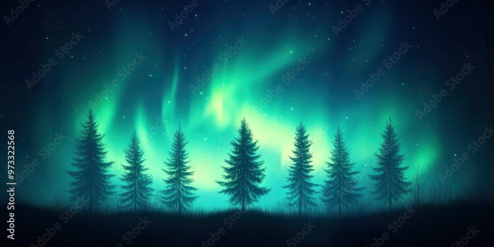 Gorgeous Aurora and starry sky. Green Lights Background utilising copy-space. Gorgeous Aurora and starry sky. Green Lights Background utilising copy-space.