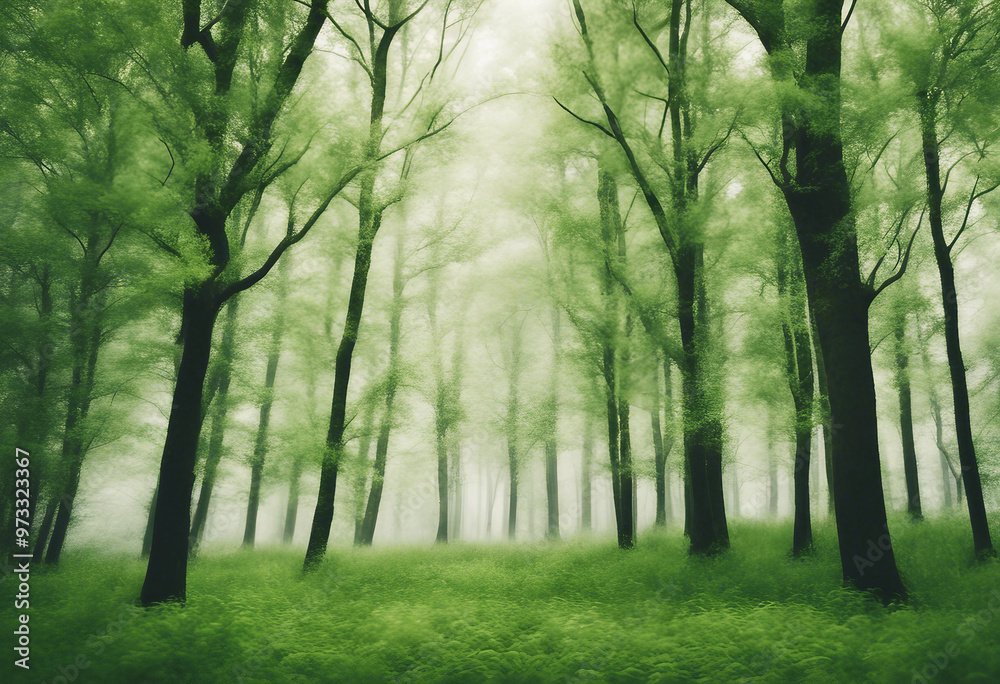 Fototapeta premium Green trees in the forest isolated on white background