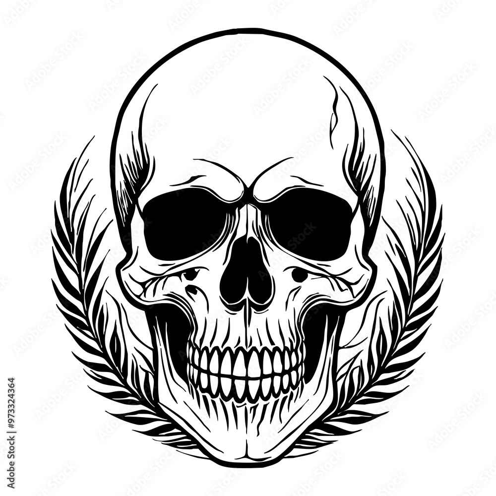 Halloween. Black and white drawing. Logo design for use in graphics. Skull Halloween. Black and white drawing. Logo design for use in graphics. Skull