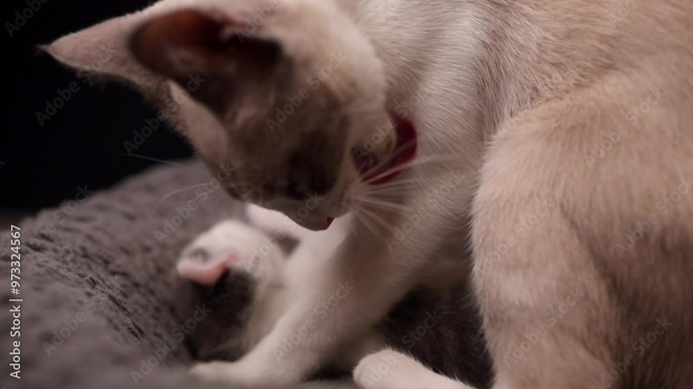 gata madre alimentando a su bebé