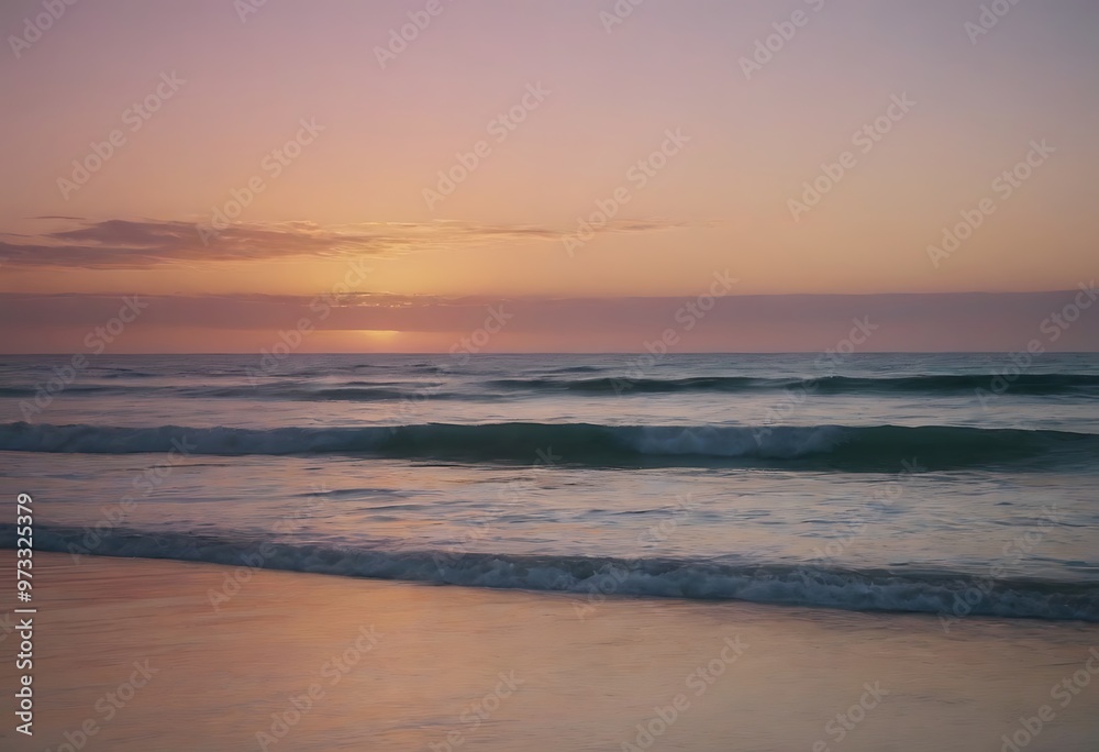 A soft, pastel-colored sunset reflecting over a calm ocean, with gentle waves and a distant horizon. A soft, pastel-colored sunset reflecting over a calm ocean, with gentle waves and a distant horizon.