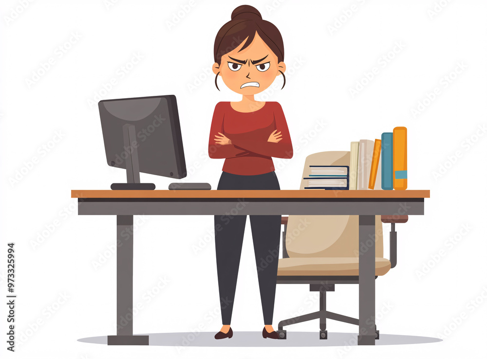 Frustrated businesswoman in office environment showing stress and anger, clenched fists, open books, scattered papers, corporate tension, workplace frustration, emotional woman, office stress reaction Frustrated businesswoman in office environment showing stress and anger, clenched fists, open books, scattered papers, corporate tension, workplace frustration, emotional woman, office stress reaction