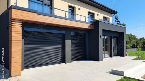 An aluminum electric roller shutter on a newly constructed home