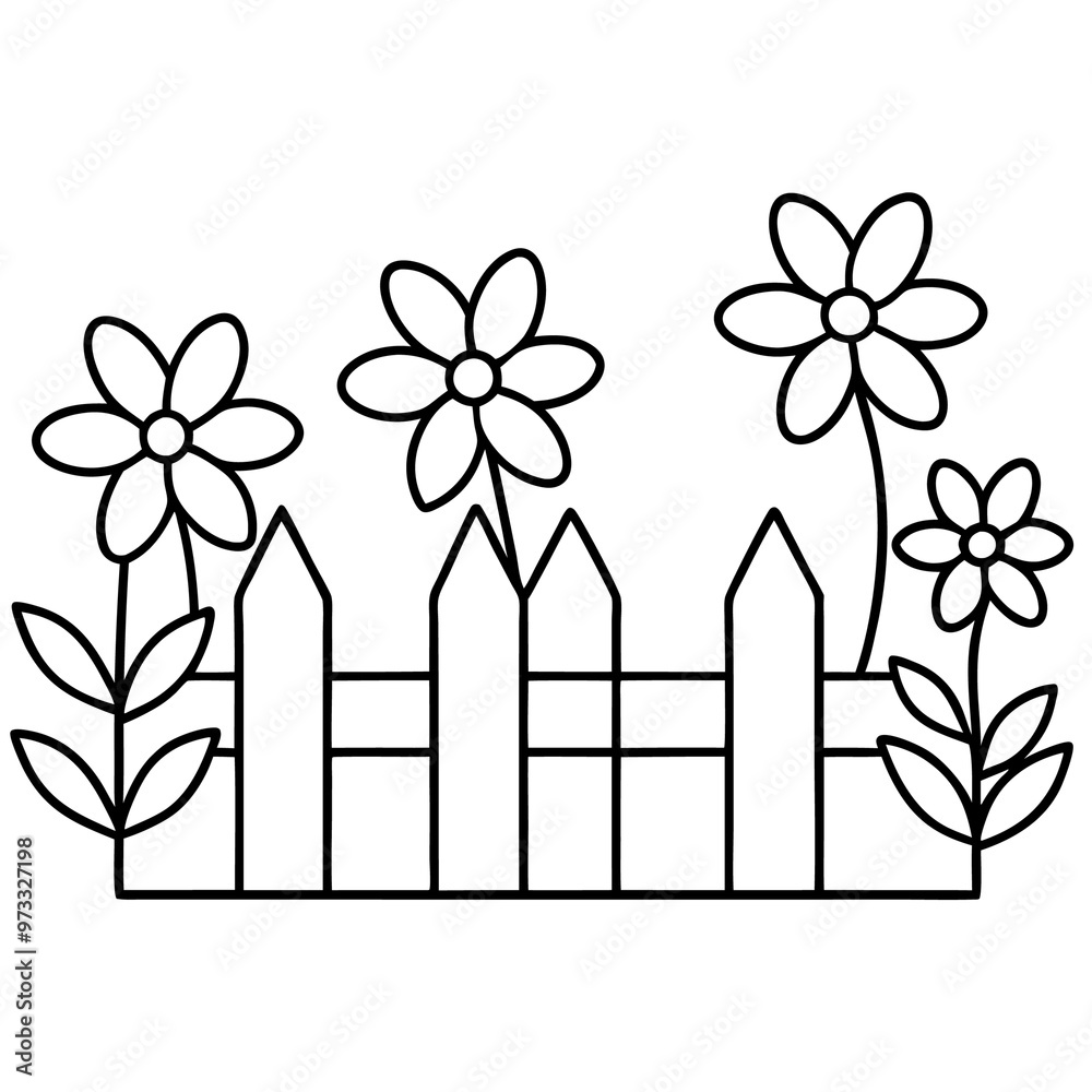 fence and flowers outline coloring book page line art drawing fence and flowers outline coloring book page line art drawing