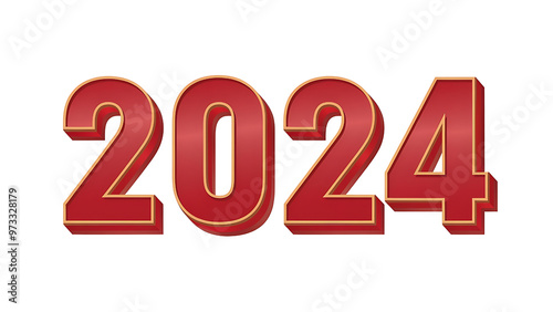 Illustration of the text "2024" in red color isolated on transparent background