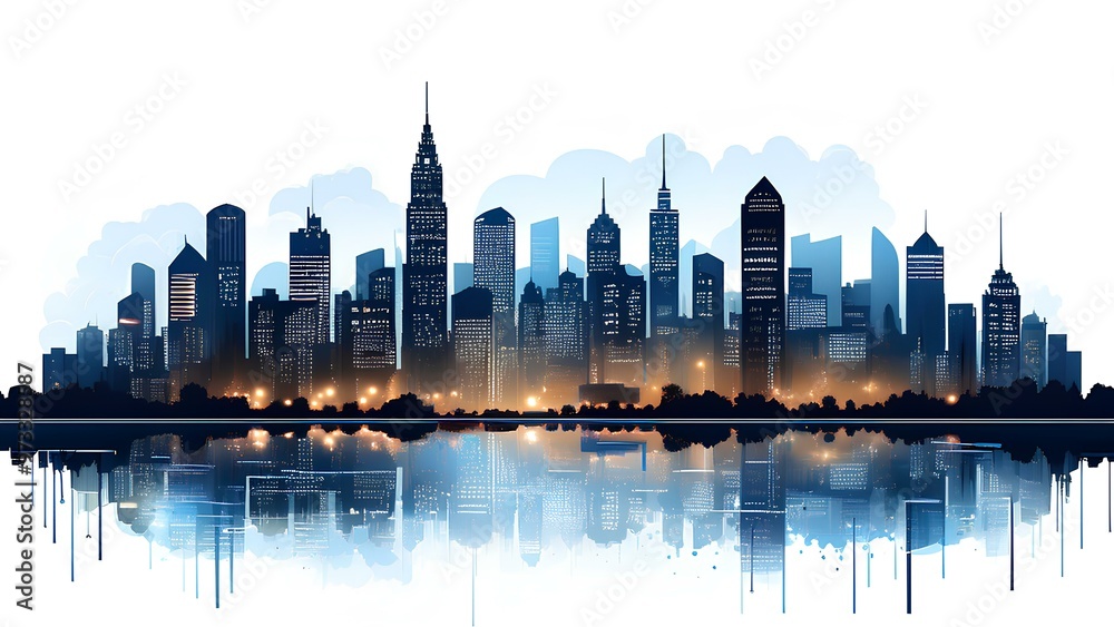 Obraz premium Silhouettes of skyscrapers, modern high-rise buildings. Night city Megapolis, on a white background.