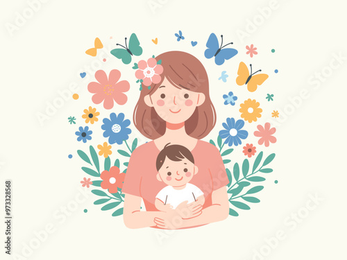  Mother Holding Baby Illustration