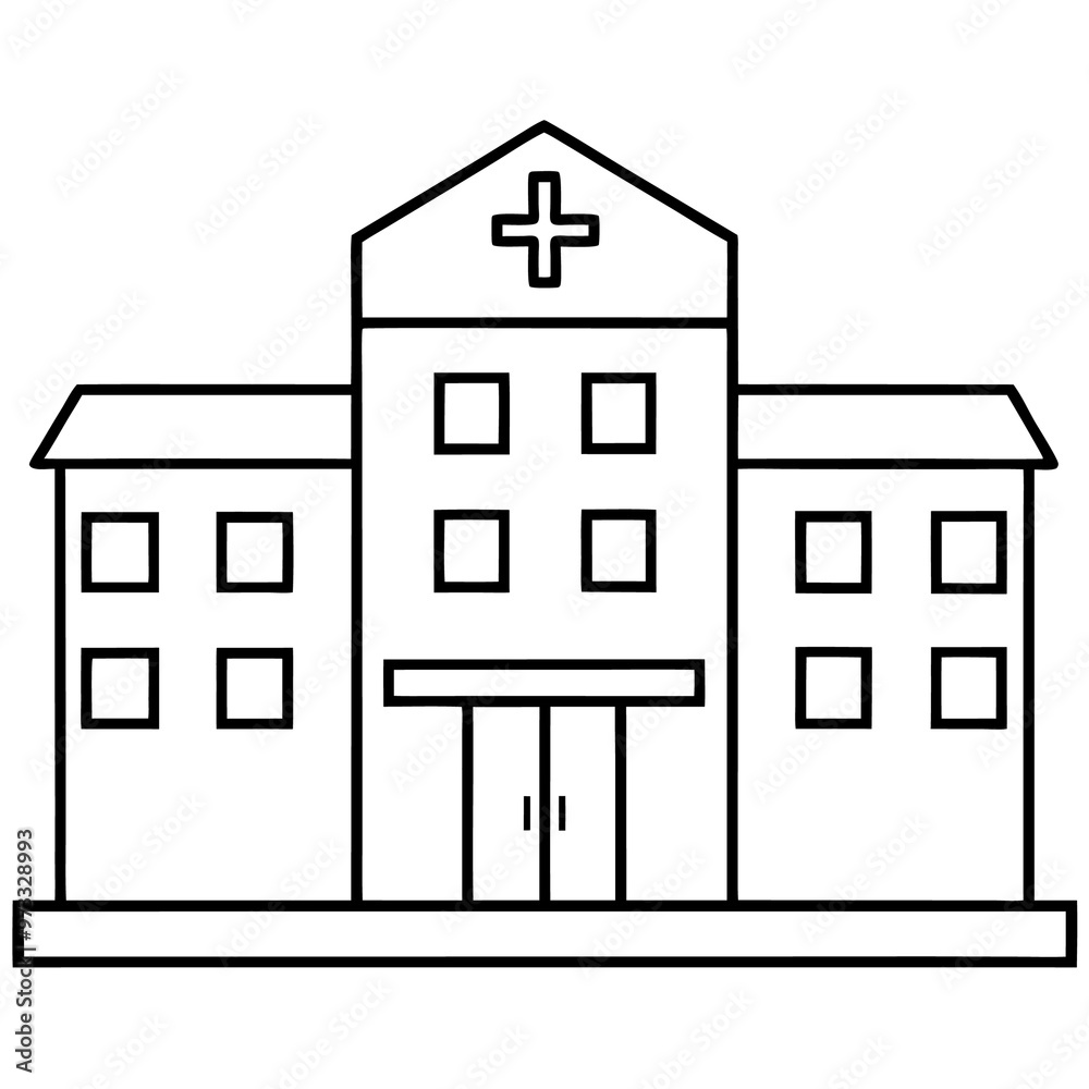 flat hospital outline coloring book page line art drawing flat hospital outline coloring book page line art drawing