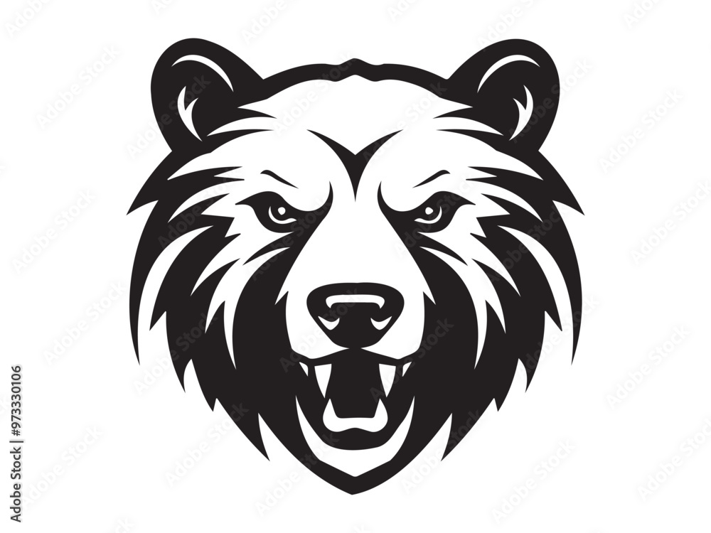 Black and White Bear Head Silhouette Illustration Isolated on a White Background. Concept of Wildlife, Fierce Predator, Iconic Animal, Graphic Design Element for Prints, Logos, and Decorations Black and White Bear Head Silhouette Illustration Isolated on a White Background. Concept of Wildlife, Fierce Predator, Iconic Animal, Graphic Design Element for Prints, Logos, and Decorations
