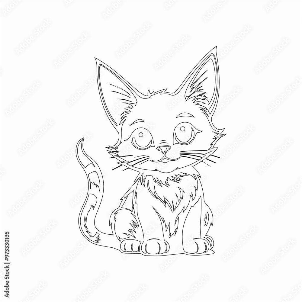 Black ink Illustration of a cat for a children coloring book age between 3-6, outlined, vector style Black ink Illustration of a cat for a children coloring book age between 3-6, outlined, vector style