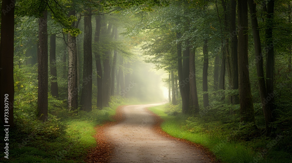 Obraz premium Winding Path Through a Misty Forest.