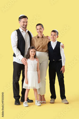 Happy Jewish family on yell...