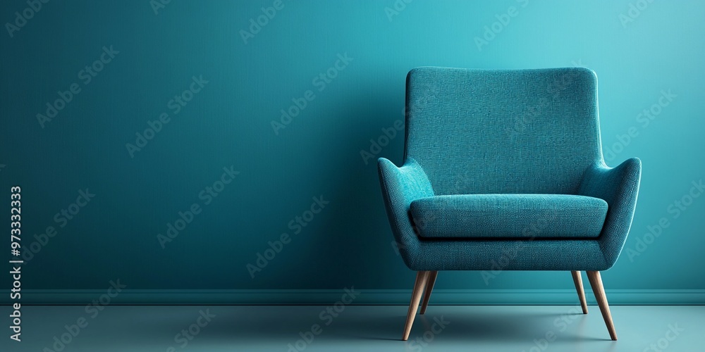Close-Up of a Modern Teal Armchair Against a Matching Wall with Minimalist Design Close-Up of a Modern Teal Armchair Against a Matching Wall with Minimalist Design