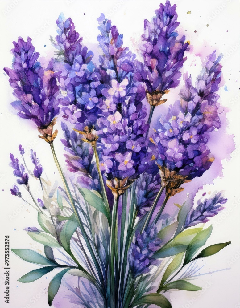 Fototapeta premium Watercolor illustration Bunch of lavender flowers