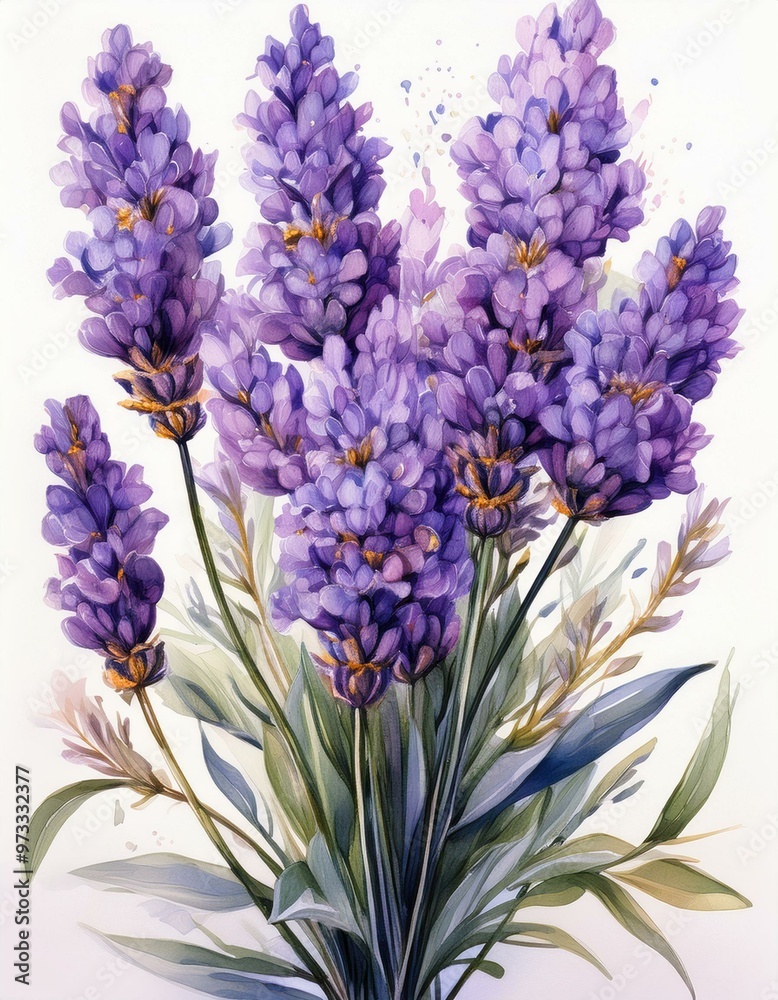 Obraz premium Watercolor illustration Bunch of lavender flowers