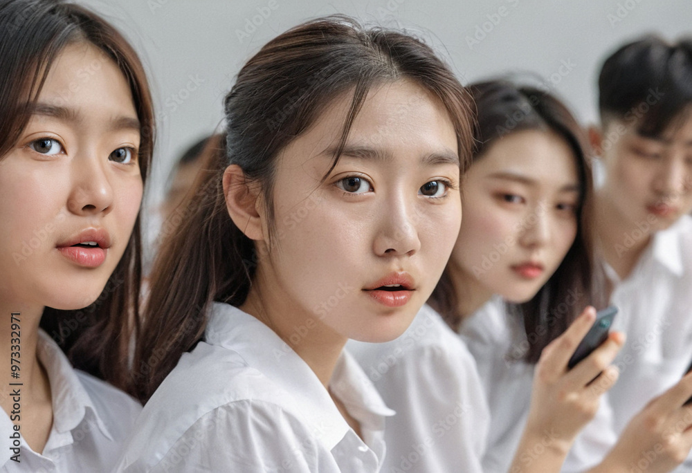 teenager group of girls and boys, with cell phone smartphone, students, female student holding a smartphone in her hand, schoolgirls and a male student teenager group of girls and boys, with cell phone smartphone, students, female student holding a smartphone in her hand, schoolgirls and a male student