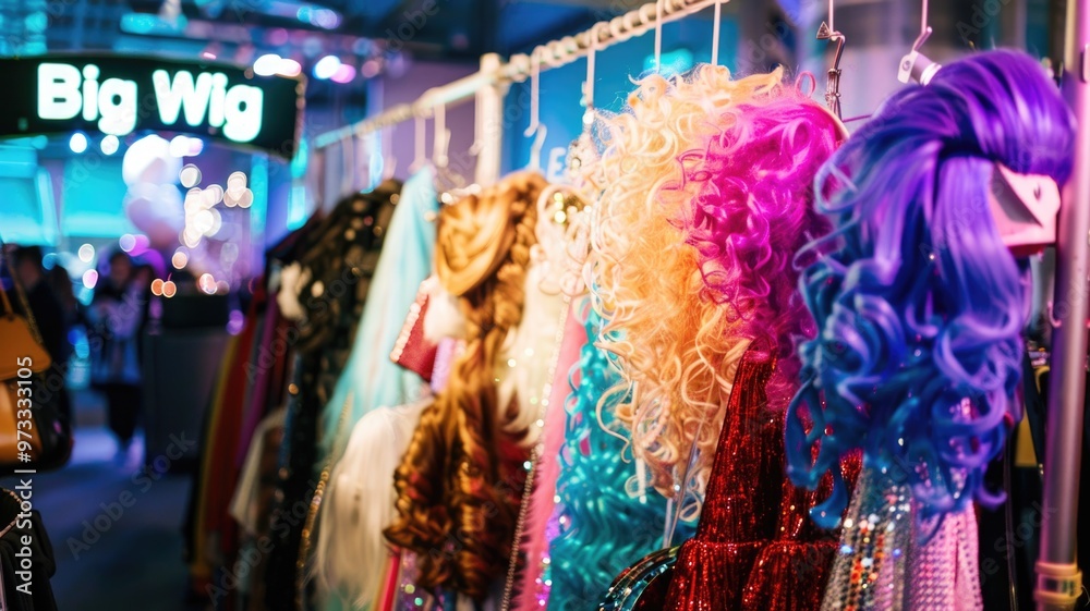 Colorful wigs displayed at a convention booth, National Big Wig Day Colorful wigs displayed at a convention booth, National Big Wig Day