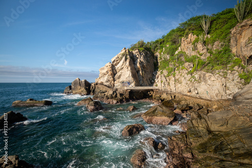 Puerto Escondido main beach on a sunny day in Oaxaca, Mexico