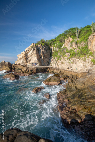 Puerto Escondido main beach on a sunny day in Oaxaca, Mexico