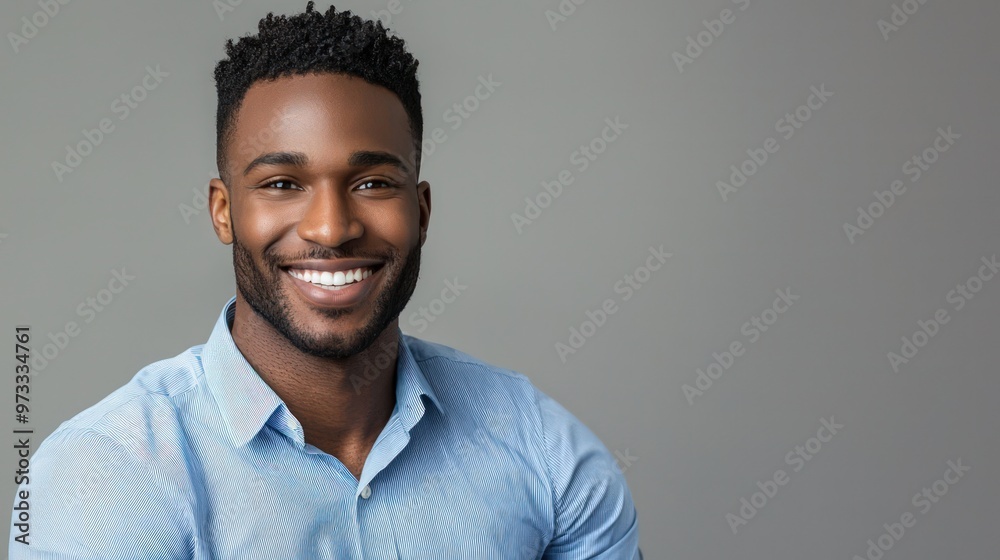 Handsome smiling business man in a blue shirt isolated on a gray background, suitable for corporate profiles. Handsome smiling business man in a blue shirt isolated on a gray background, suitable for corporate profiles.