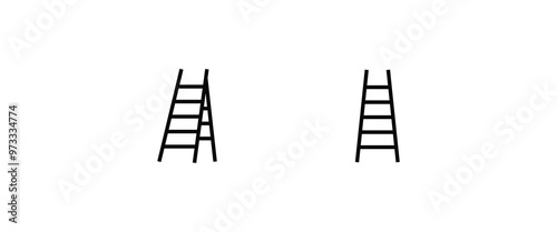 wooden staircase ladder Step stepladder line and flat icons set, editable stroke isolated on white, linear vector outline illustration, symbol logo design style