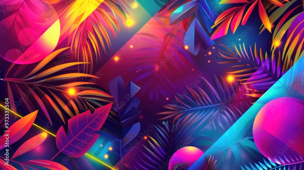 Tropical Night Abstract with Neon Lights Tropical Night Abstract with Neon Lights