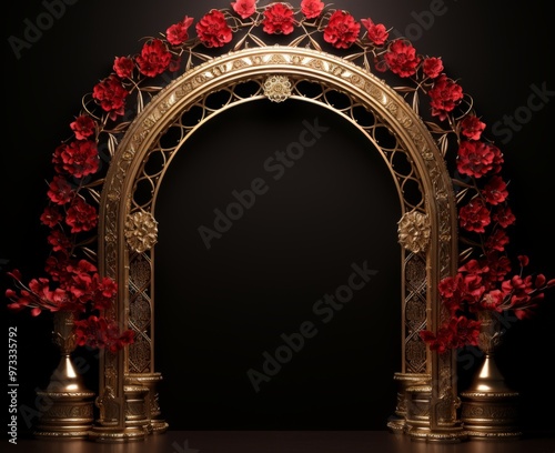 Door Design Indian and Arabic Style Golden Yellow Black Background Color LED Wall VJ Created with Generative AI Technology