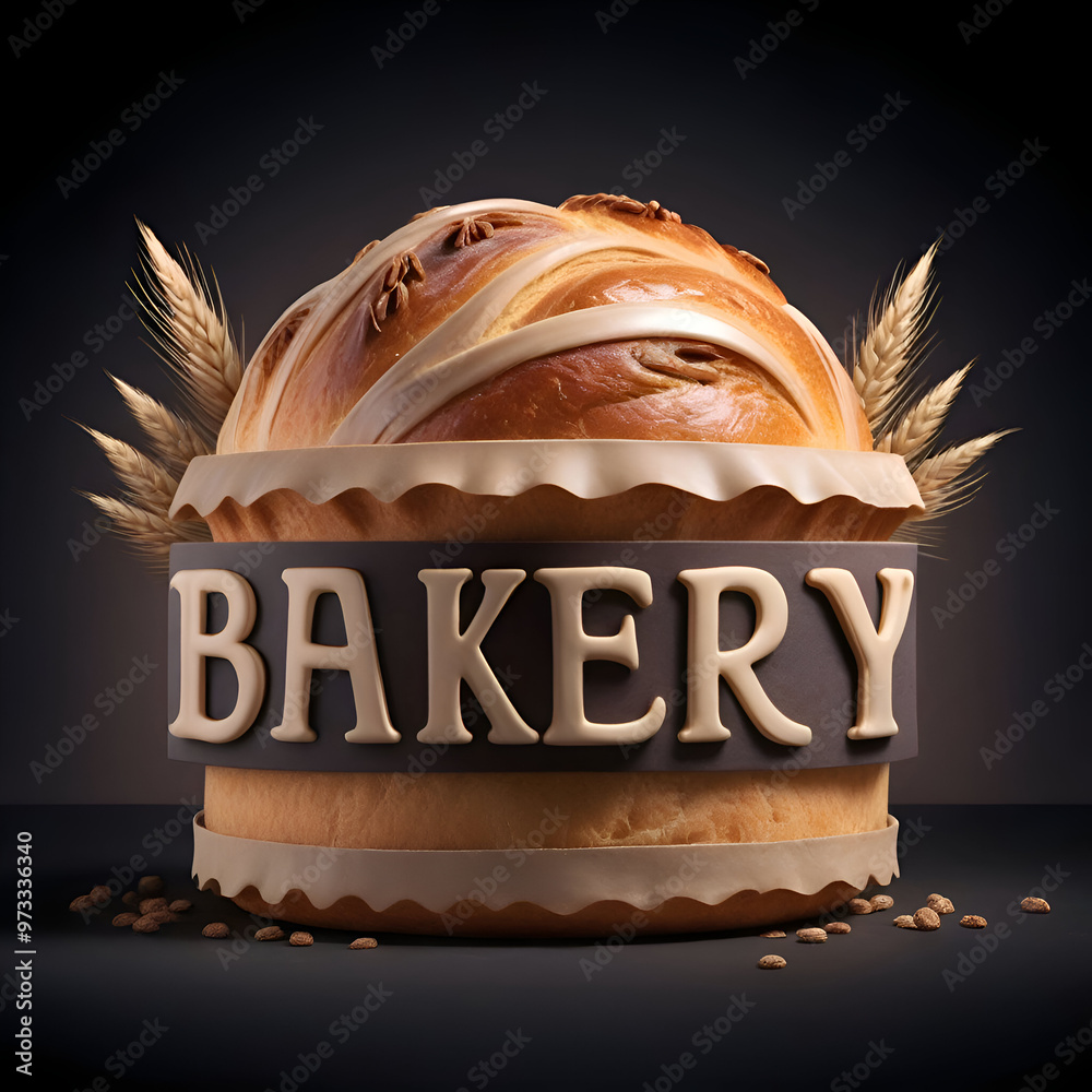 Bakery logo, brand with bread with word