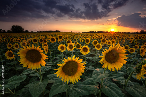 sunflower field at sunset