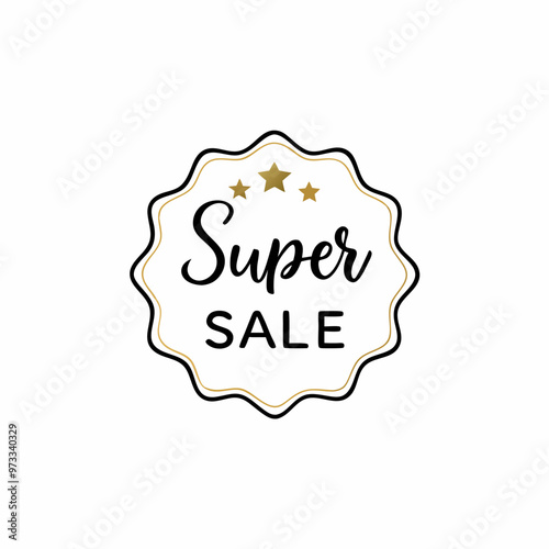 Chic badge indicating super sale with stars and decorative elements and copy space