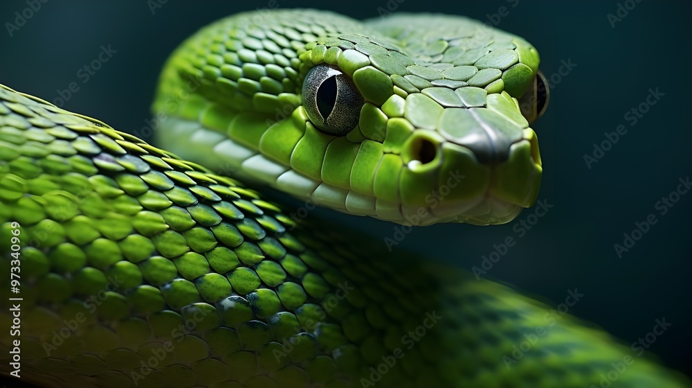 close up of a green snake. close up of a green snake.